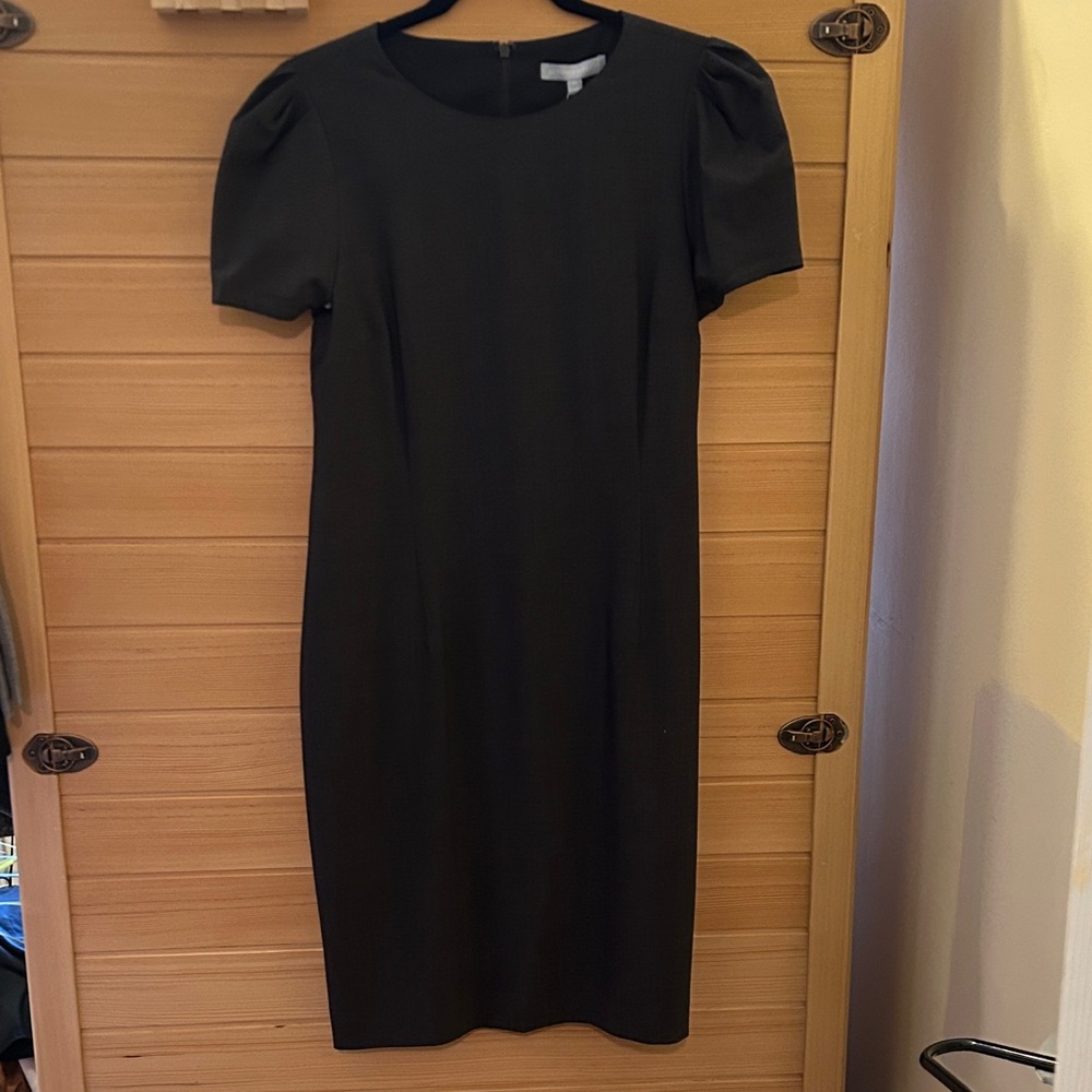 ANTONIO MELANI Charcoal Grey Midi Puff Sleeve Sheath Dress